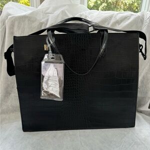 The Beis Large Work Tote in Black Croc
